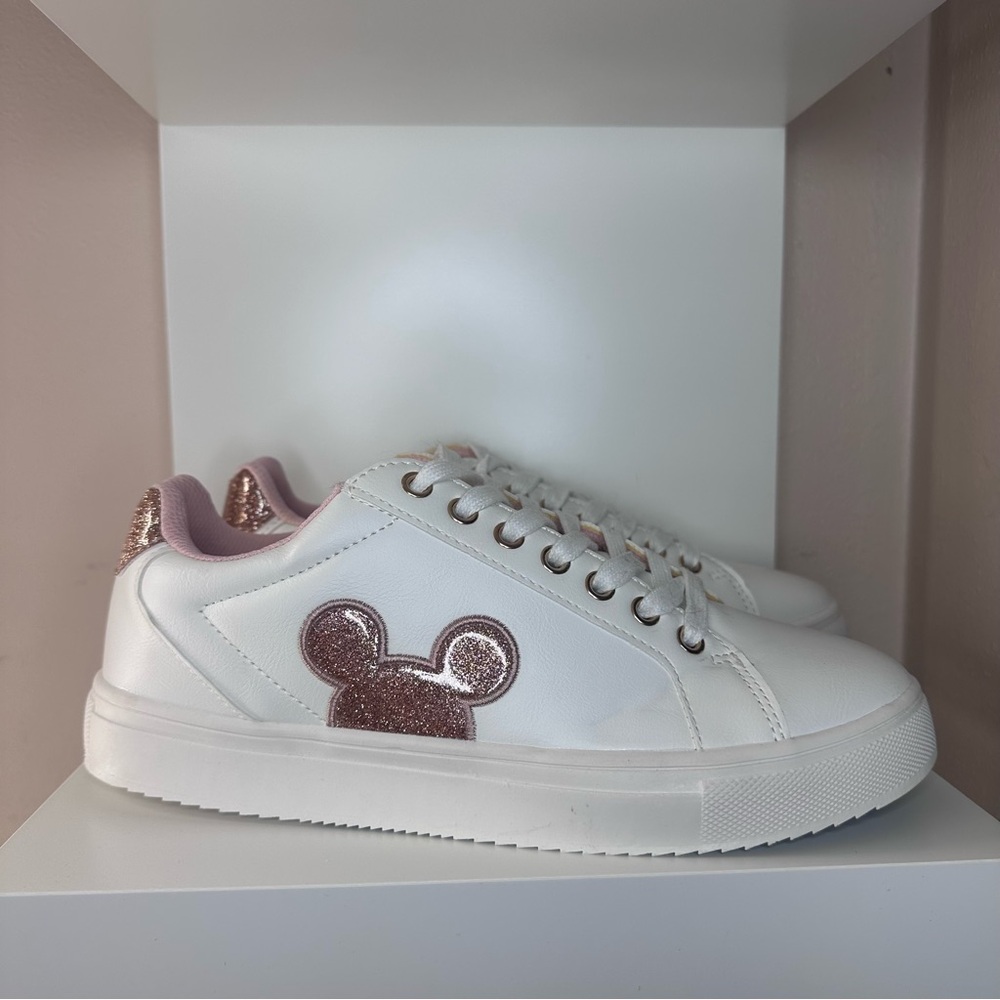 Disney White Sneakers with Glitter Mickey Design
